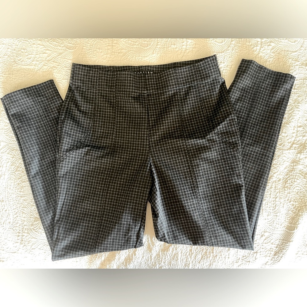 Thalian Black-and-Gray Checked Straight Leg Stretch Trousers